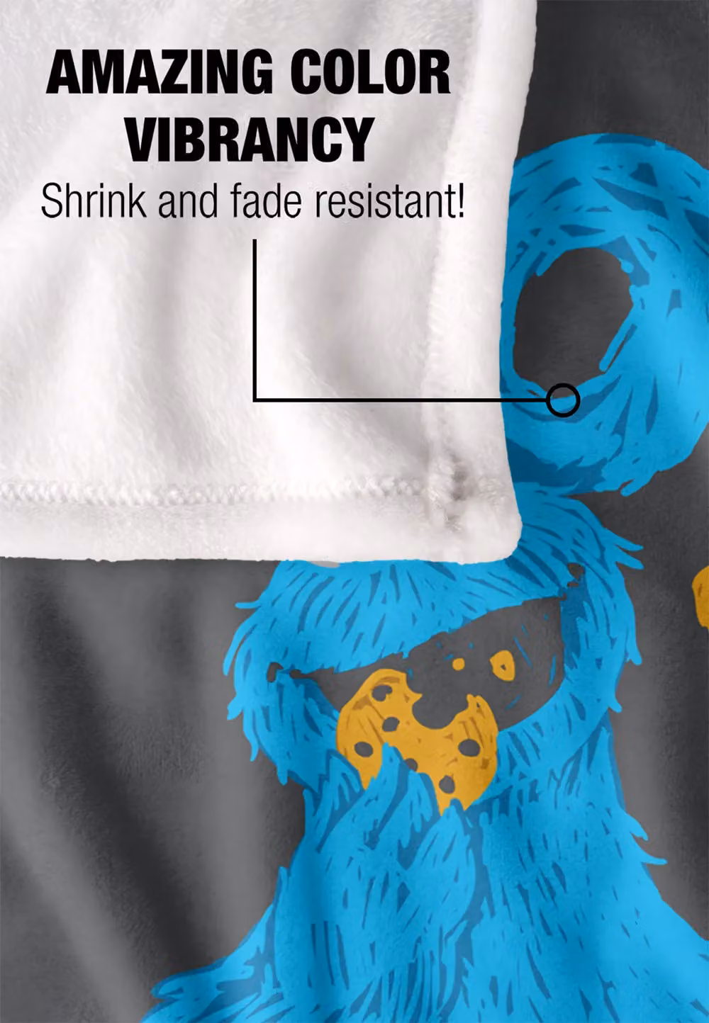 Sesame Street More Cookies Super Soft Silky Touch Fluffy Throw Blanket, White and Multicolour, W: 152 cm, D: 127 cm – 2