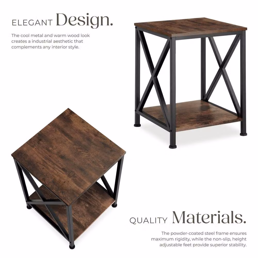 tectake Carlton Industrial Bedside Table in Dark Brown and Black – 3