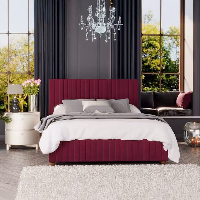 Estella Ottoman Storage Bed in Berry Plush Velvet Fabric, W/D/H: 180 x 200 cm