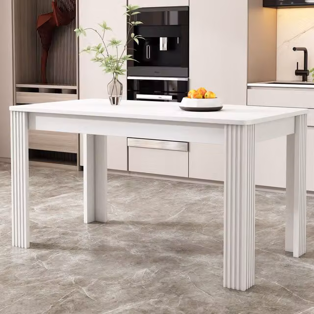 HomeTouch Rectangular Retro Wooden Dining Table in White – 1
