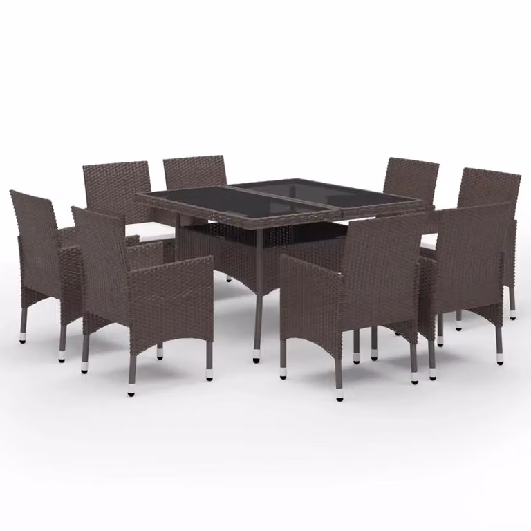 Berkfield Home 9 Piece Modern Garden Dining Set in Brown Poly Rattan and Tempered Glass