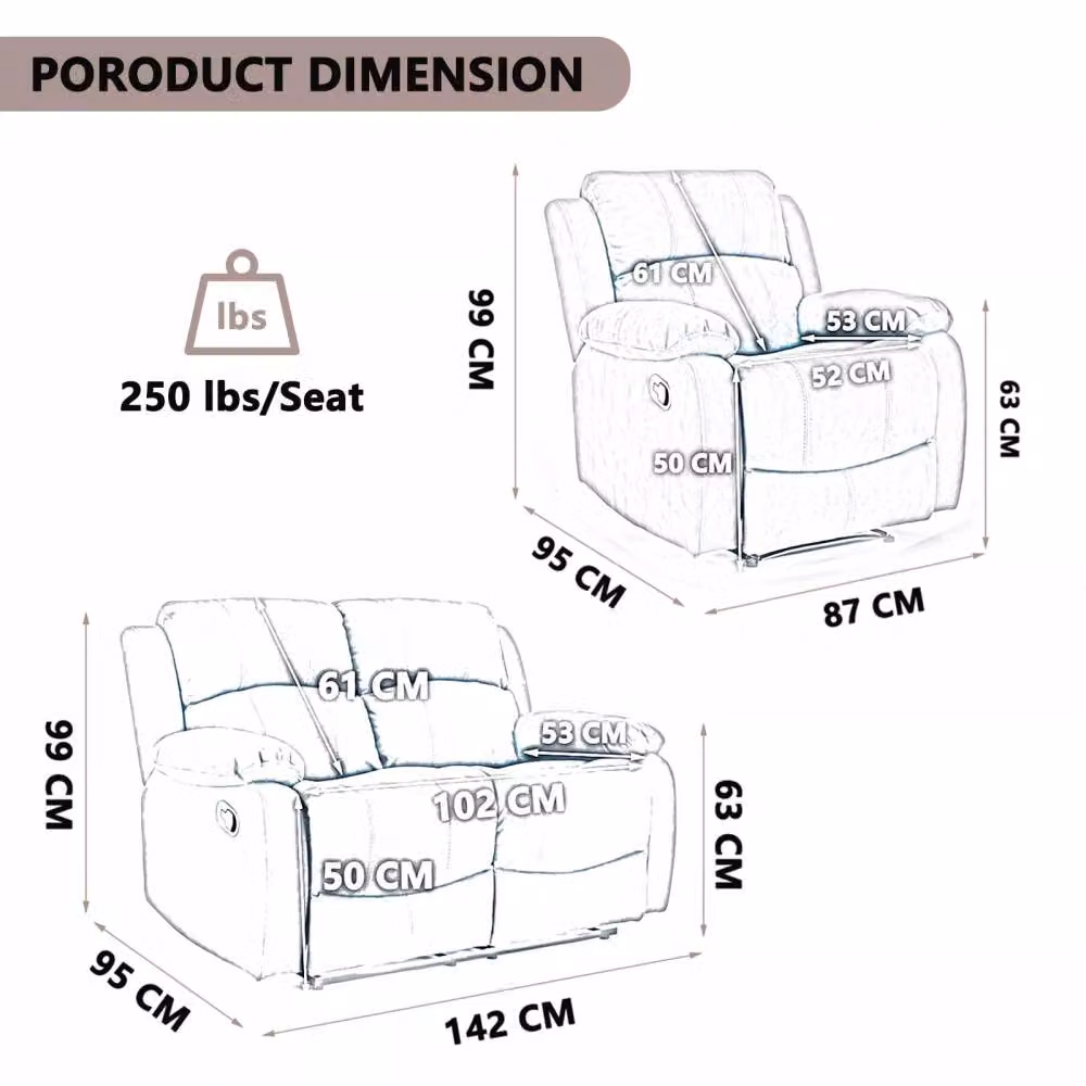 FURNITURE ONE Corduroy Fabric Electric Massage Sofa Set in Grey, 2+1+1 Seater – 2