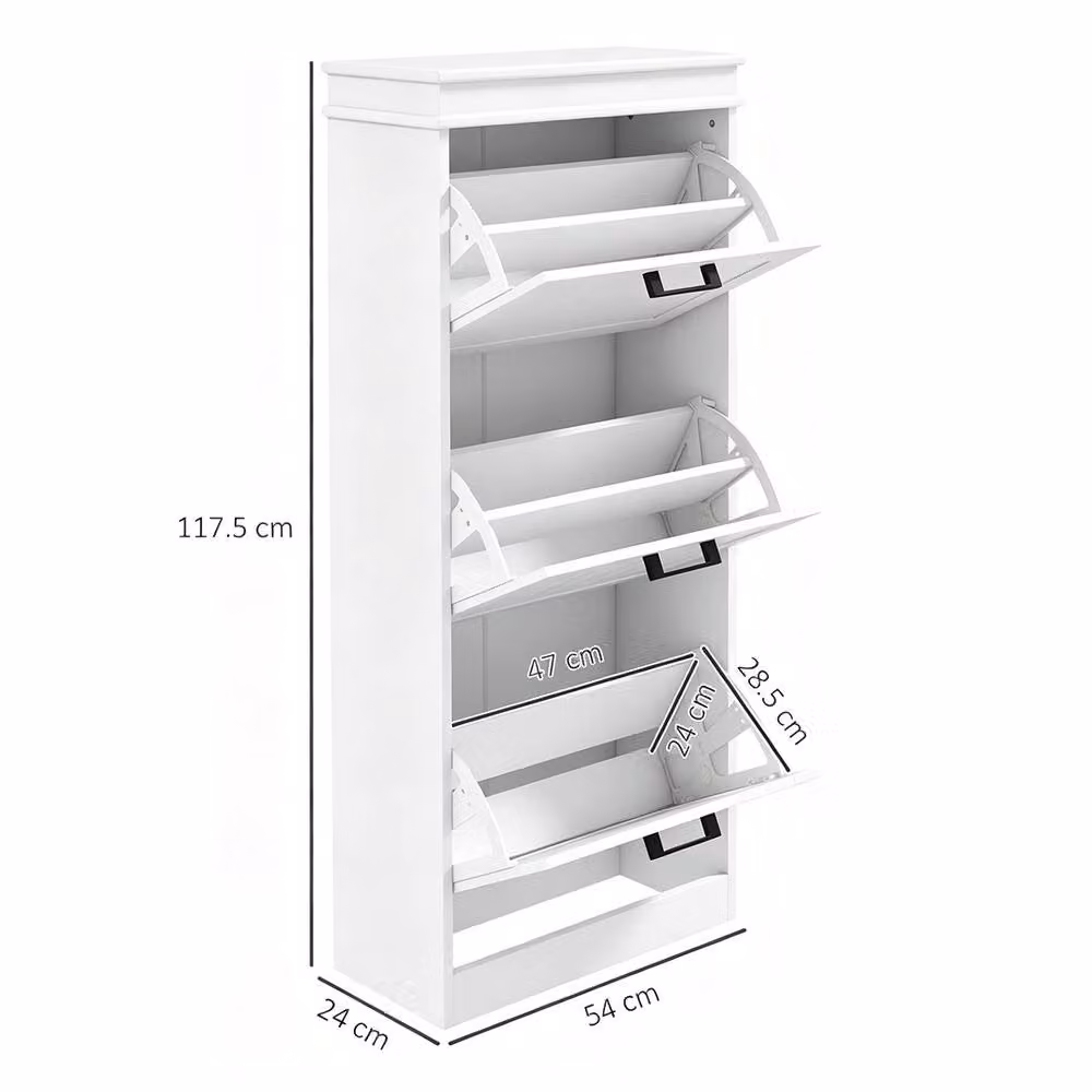 ERGOVEXA White Slim Shoe Storage Cabinet with 3 Tilting Compartments, Holds Up to 15 Pairs – 2