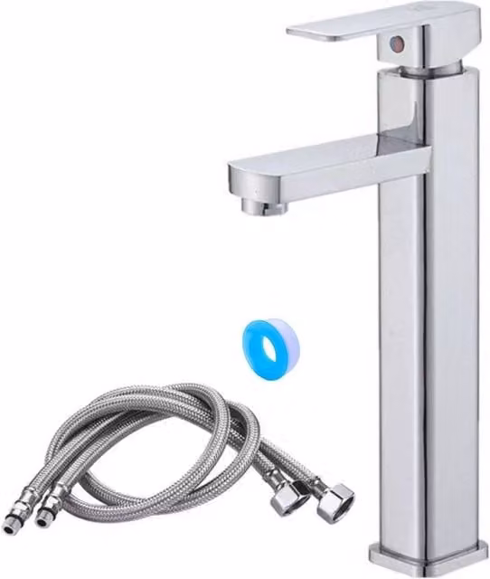 NESTLUNE Square Tall Waterfall Basin Sink Mixer Tap in Silver Chrome – 1