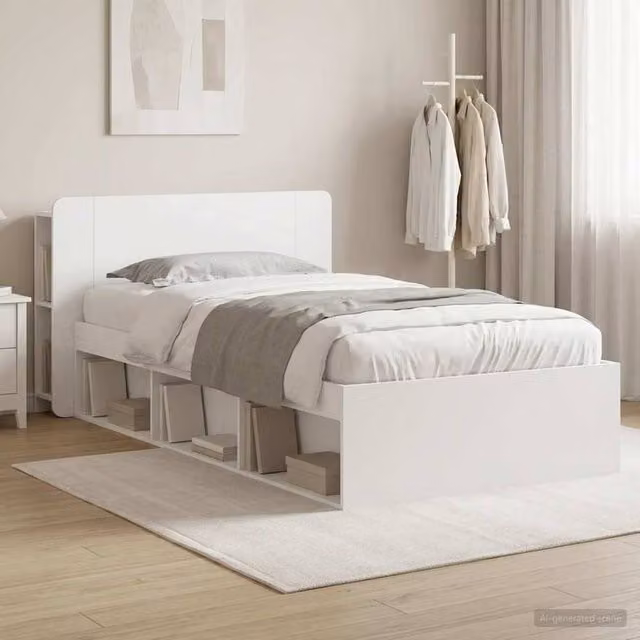 Berkfield Home Modern White Bed Frame with Storage Drawers in Engineered Wood, W/D/H: 90 x 190 cm