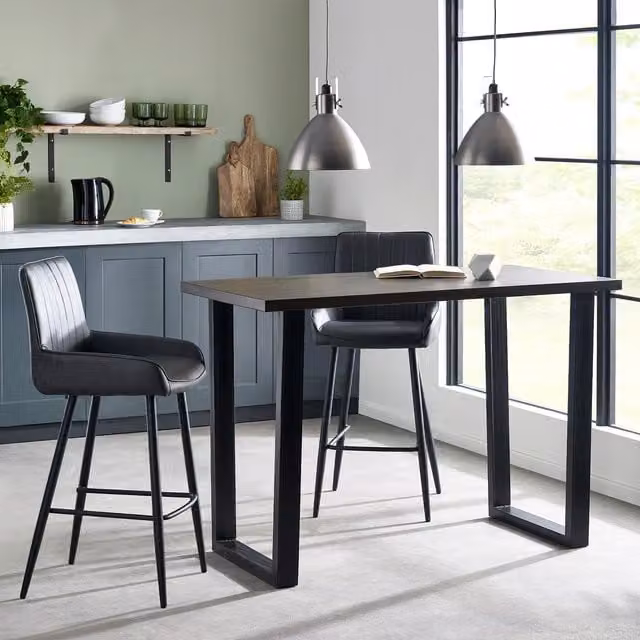 Julian Bowen Brooklyn Bar Table and Soho Bar Stools Set in Dark Oak and Black Industrial Style