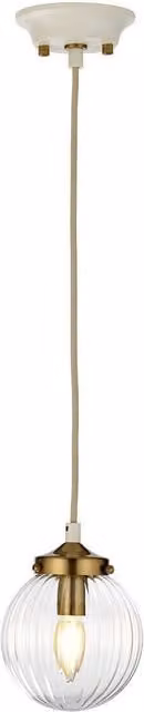 Loops Single Bulb Ceiling Pendant Light in Cream and Aged Brass with Transparent Glass Sphere and LED E14 Bulb