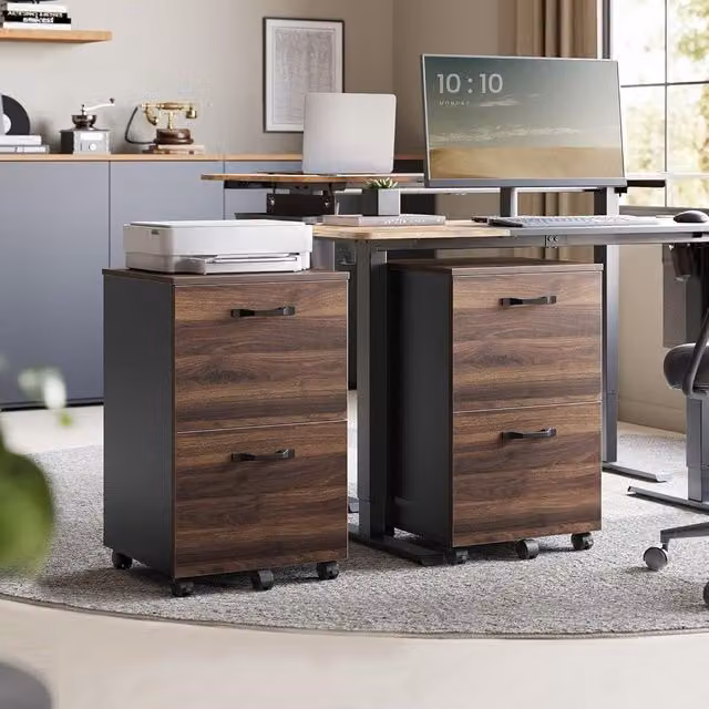 VASAGLE 2 Drawer Rolling File Cabinet in Brown with Castors, H 70 x W 42 x D 40 cm