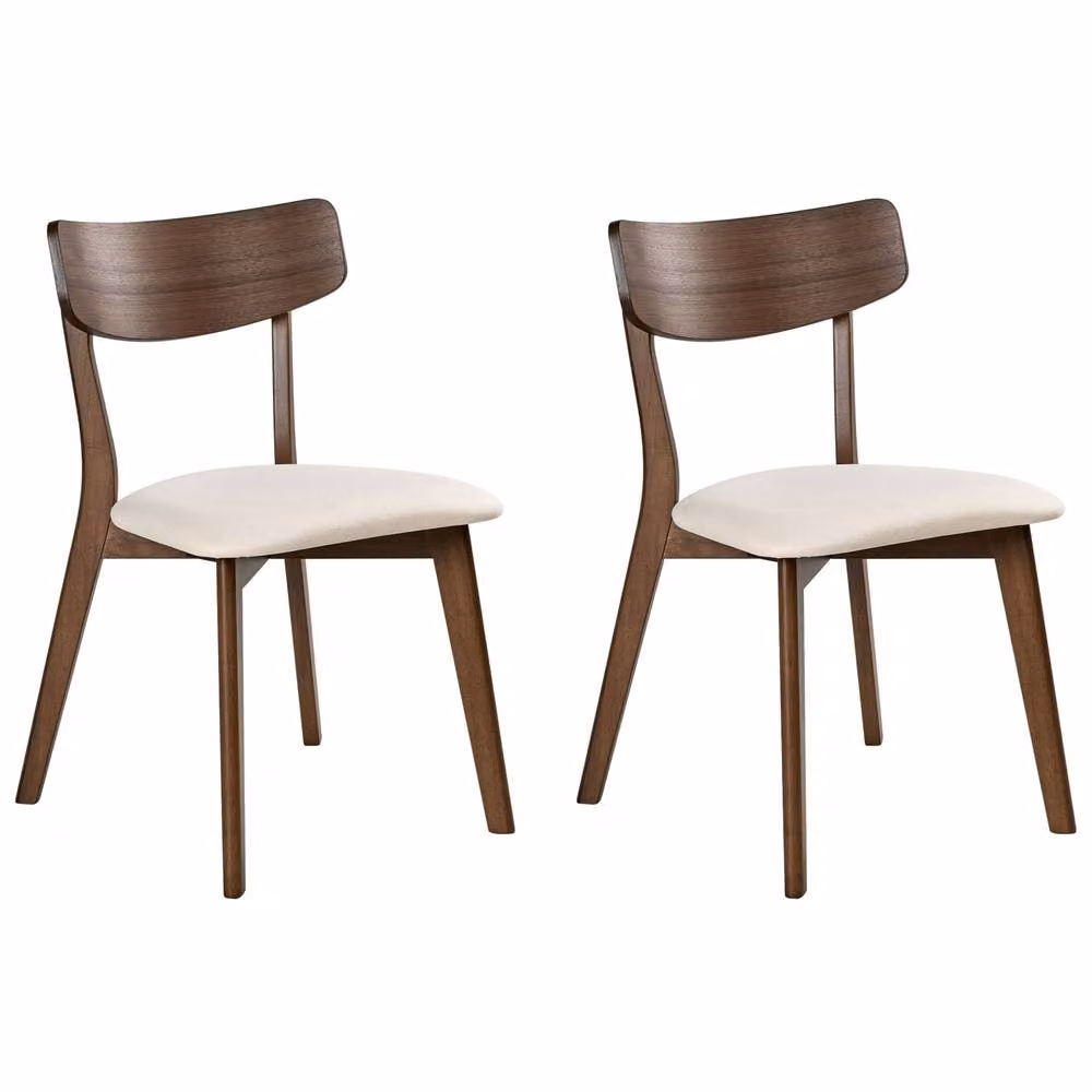 Wyld and Coco Heritage Armless Dining Chairs Set of 2 in Dark Rubberwood and Off-White Fabric – 2