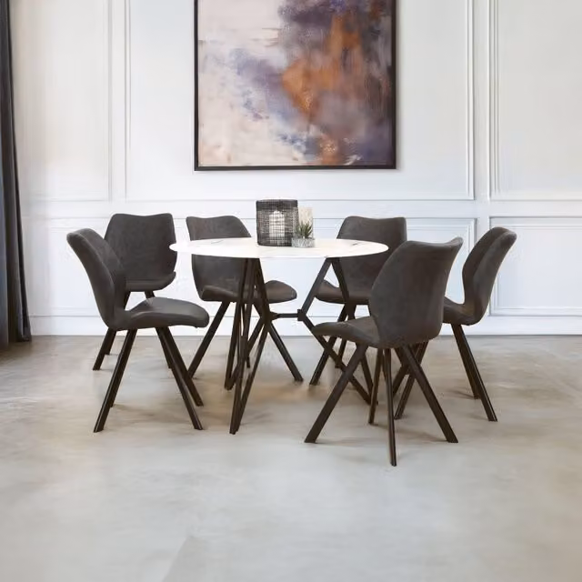 Orsina Modern Round Glass Dining Set with 6 Chairs in Grey, White and Black – 2
