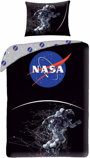 NASA Astronaut Cotton Duvet Cover and Pillowcase Set in Black, Grey, Blue and White, W/D/H: 90 x 200 cm