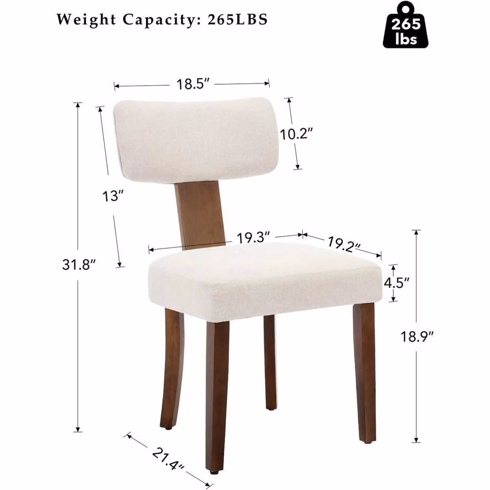 VOGREX Set of 2 Beige Dining Chairs with Curved Backrest and Hardwood Frame – 2