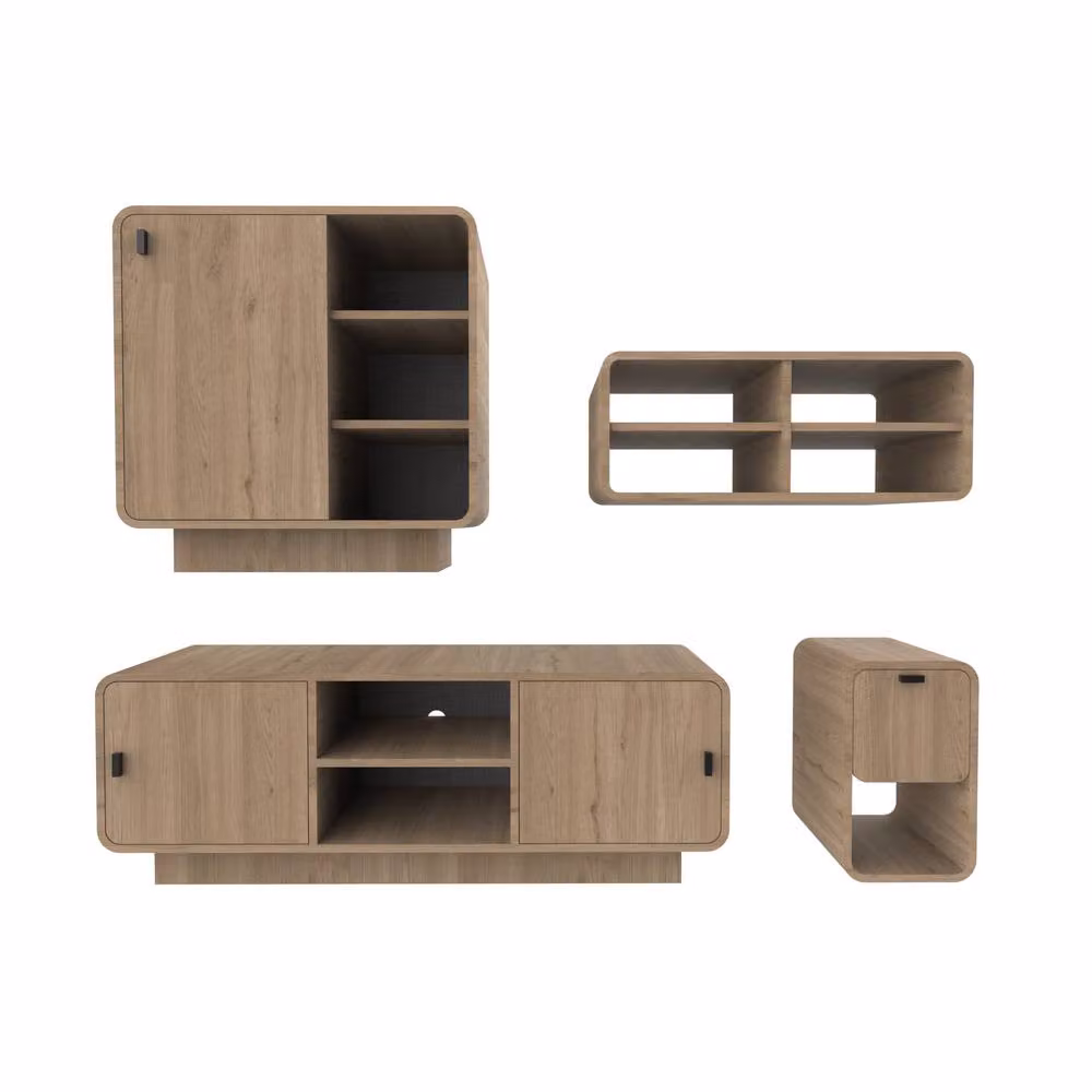 Decortie Rovel 4 Piece Living Room Furniture Set in Natural Brown and Sand – 2