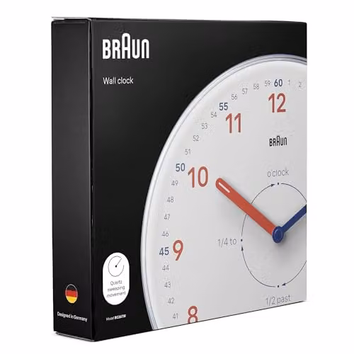 Braun Classic Round Analogue Wall Clock with Silent Quartz Movement, White, Diameter: 23 cm – 3