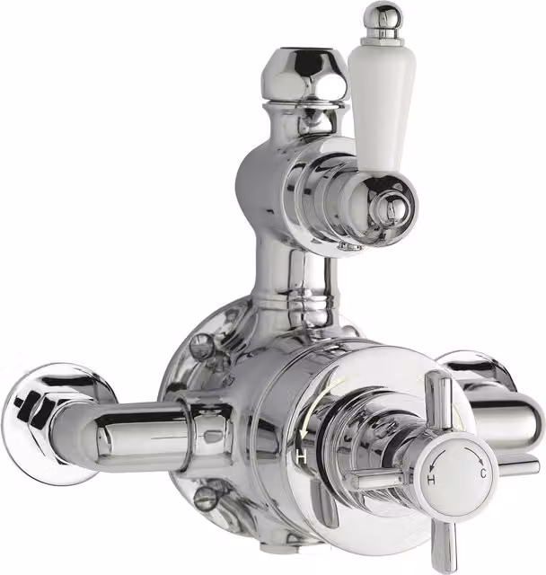 Balterley Traditional Exposed Twin Thermostatic Shower Valve, 1 Outlet, Chrome Silver