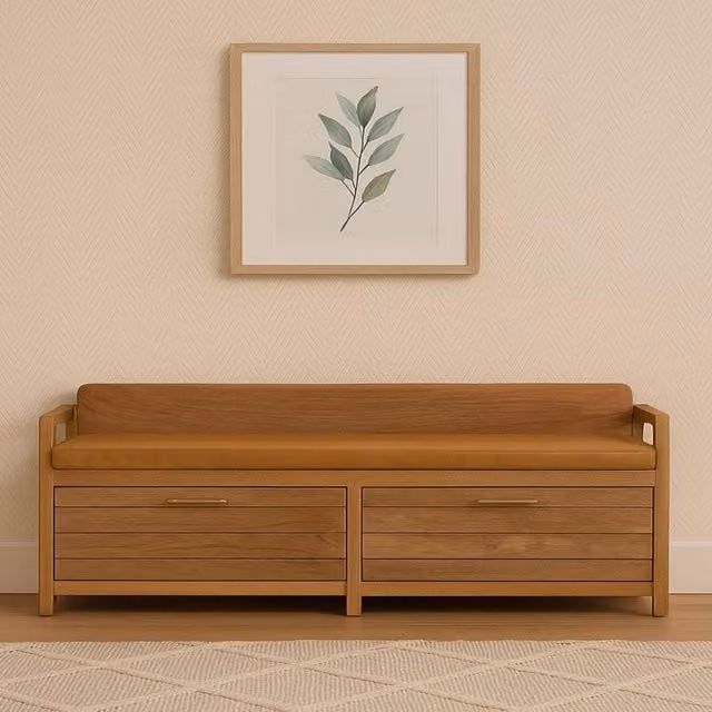 Artisan Furniture Rustic Mango Wood 2 Drawer Storage Bench in Brown
