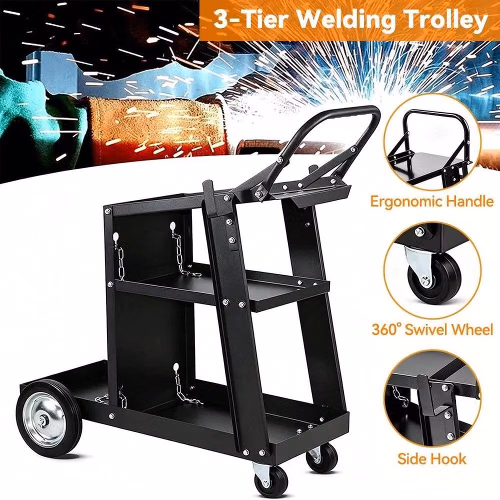 NESTLUNE 3 Tier Rollable Welding Cart Trolley with Chains, Black, W: 1000 cm, D: 52 cm – 4