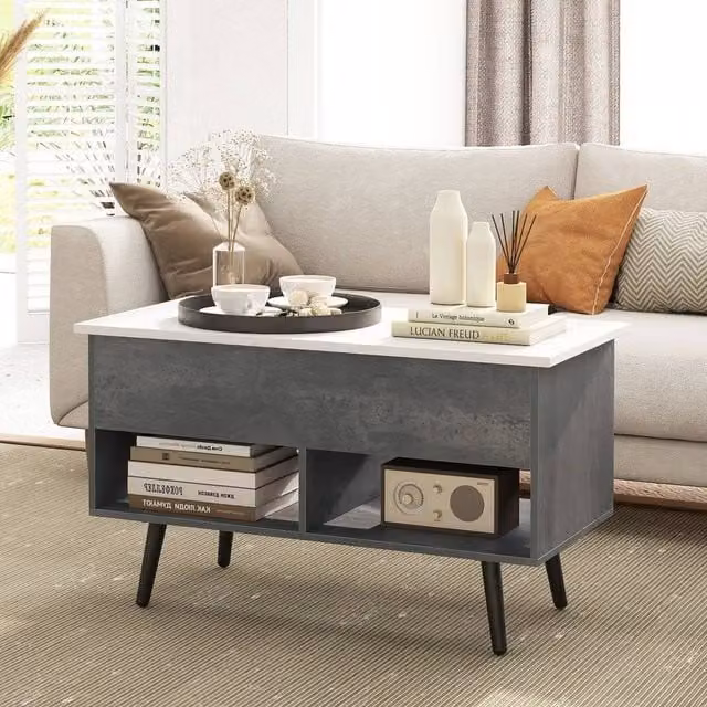 Kelvenix Grey Lift Top Coffee Table with Mid-Century Design – 1