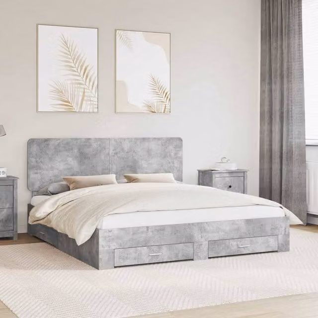 Berkfield Home Modern Bed Frame with Drawers in Grey Engineered Wood 200 x 200 cm