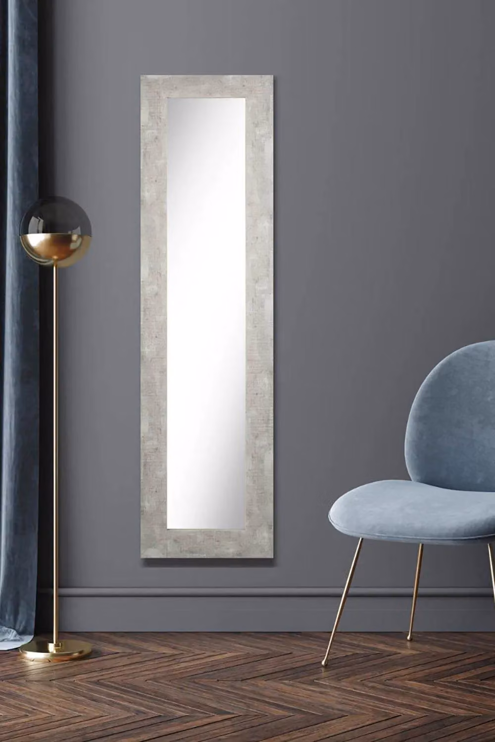 Nielsen Design Mansfield Shabby Chic Rectangular Wall Mirror in Distressed White and Soft Grey, H 165 cm x W 46 cm – 3