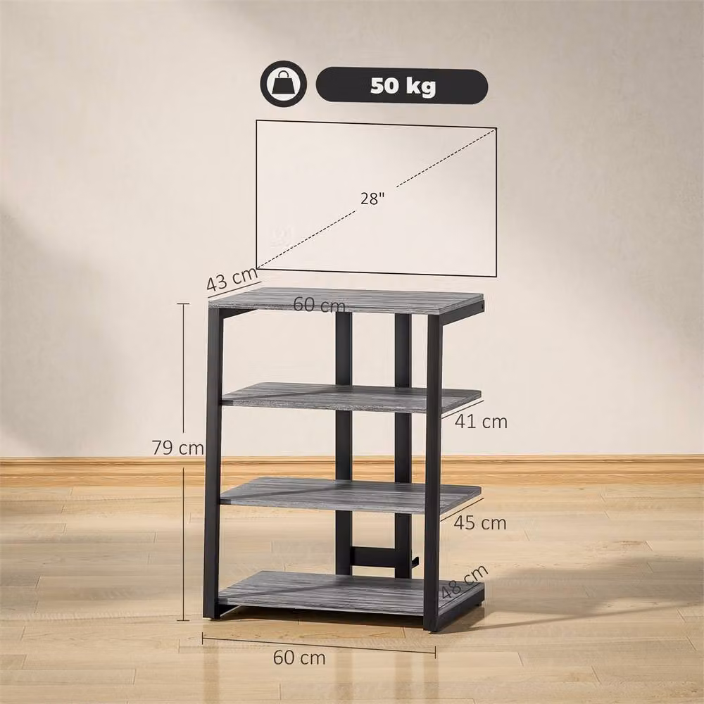 Kelvenix Industrial Metal HiFi Stand in Matt Grey with Cable Tray and Media Compartments, Width: 100 cm – 2