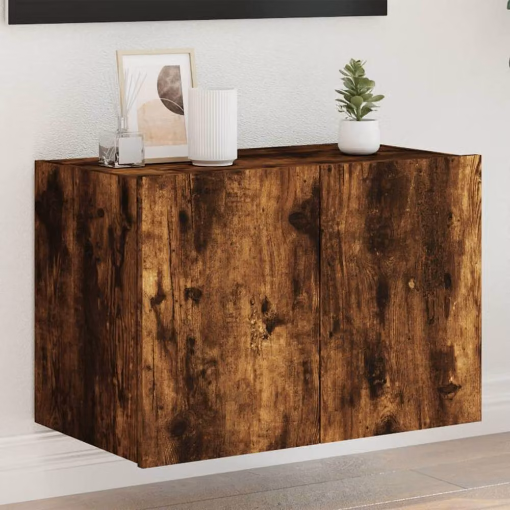 Berkfield Home TV Wall Cabinet with LED Lights in Smoked Oak Brown, W: 60 cm, D: 35 cm, H: 41 cm – 2