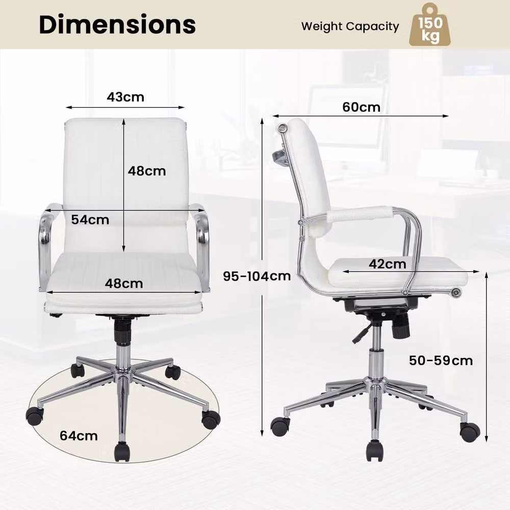 Costway Ergonomic Accent Home Office Chair in White with Armrests and Swivel Base – 2