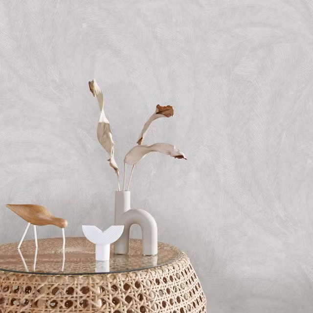 Erismann Plume Feather Vinyl Wallpaper in Grey, Gold and Silver with Botanical and Abstract Nature Designs