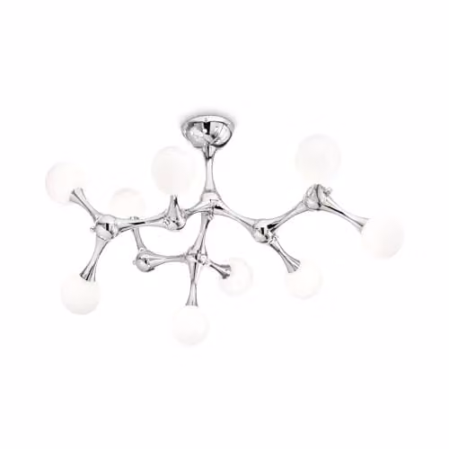 Netlighting Nodino 9 Light Medium Multi Arm Ceiling Flush Light in Chrome and Grey with G9 Bulbs