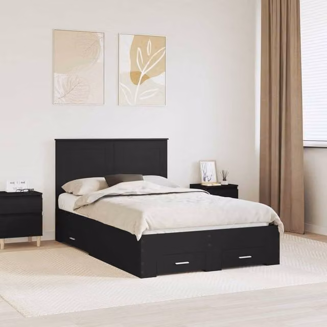 Berkfield Home Modern Black Bed Frame with Headboard and Drawers, Engineered Wood, W: 135 cm, L: 190 cm