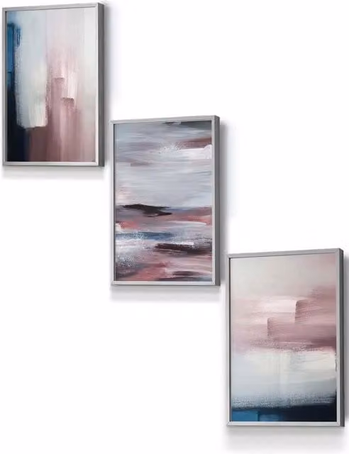 ARTZE Abstract Modern Framed Wall Art in Navy Blue, Grey, Pink and White, W: 33 cm, H: 45 cm, D: 0.2 cm