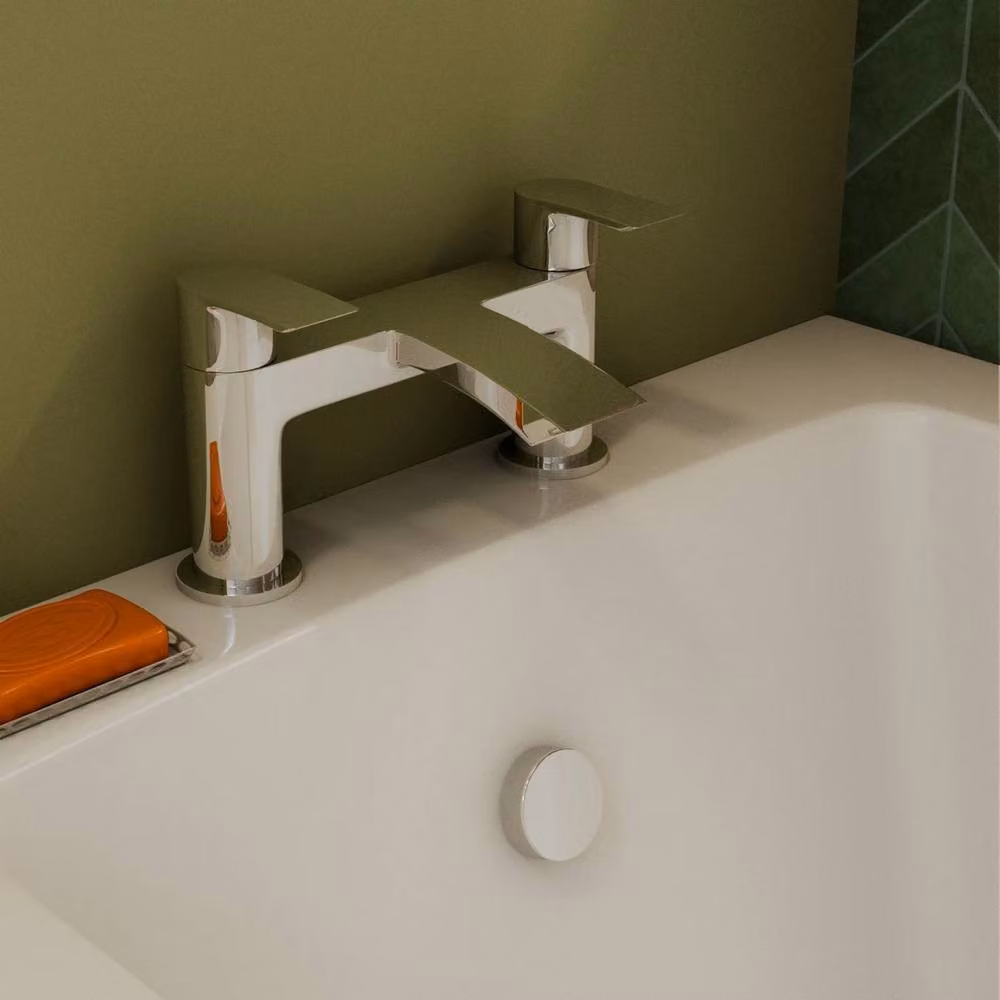 VOGREX Chrome Deck Mount Twin Handle Bathtub Mixer Tap Set in Silver – 2