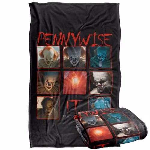 LOGOVISION It Chapter 2 Pennywise Squares Super Soft Fleece Throw Blanket, Multicolour, W: 91 cm, D: 147 cm – 1