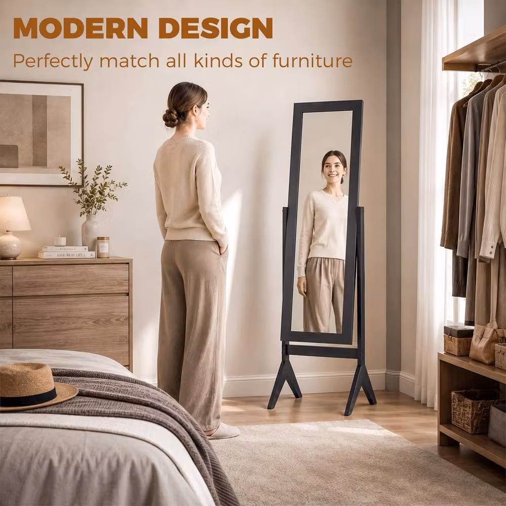 HOMCOM Black Freestanding Full Length Rectangular Mirror with Adjustable Angle – 5