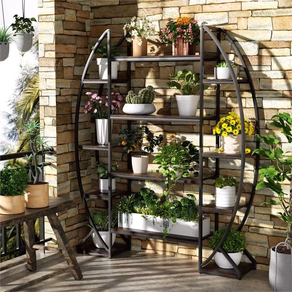 Nordara 8 Tier Large Curved Oval Plant Stand Staggered Flower Rack in Black – 4