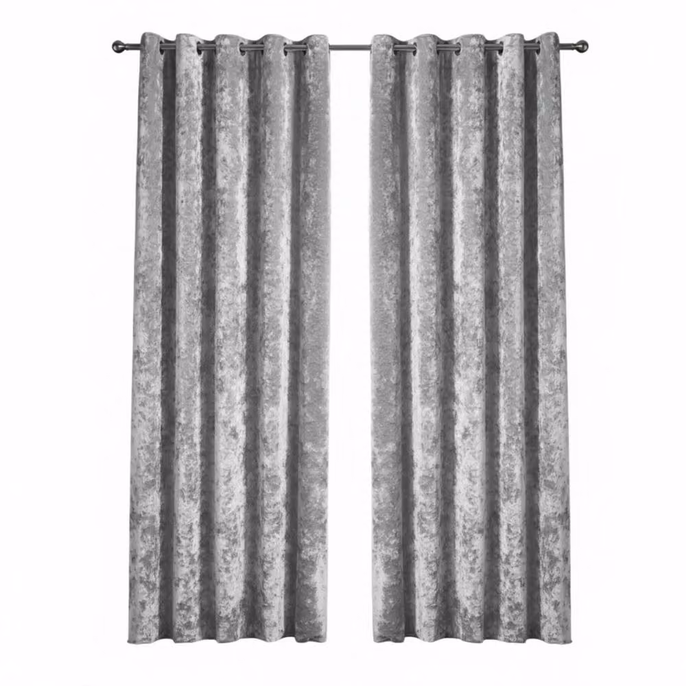 Snug City Silver Crushed Velvet Eyelet Curtains, Thermal Insulating and Opaque, Width: 167 cm, Drop: 137 cm – 2