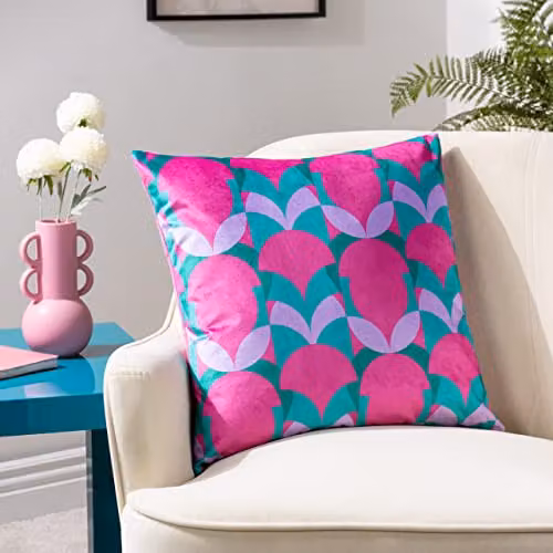Heya Home Raeya Art Deco Velvet Cushion, Pink and Multicolour, W/D/H: 45 x 45 x 45 cm – 3