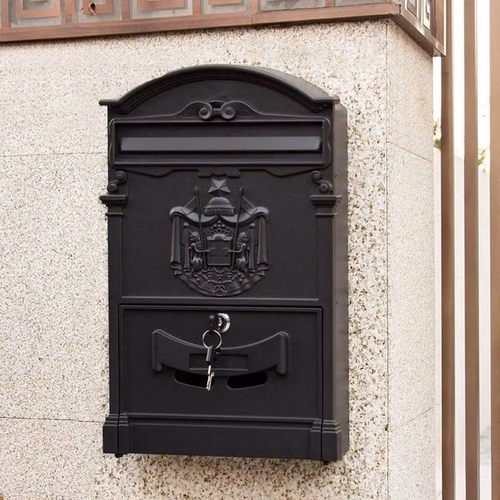 FLAVORA Black Steel Lockable Wall Mounted Letterbox – 5