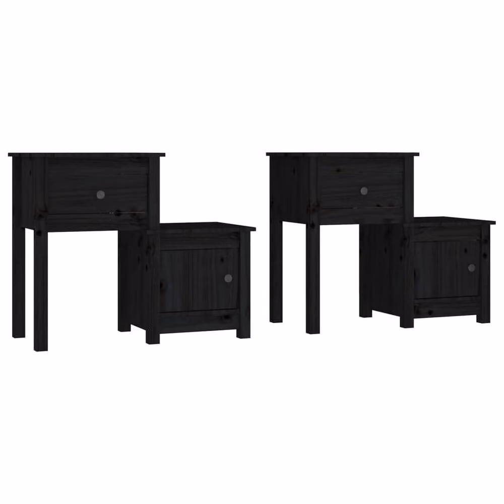 Berkfield Home Beautiful Bedside Cabinet, 2 Piece Set, Black, Solid Pine Wood, W: 79.5 cm, D: 38 cm, H: 65.5 cm – 3