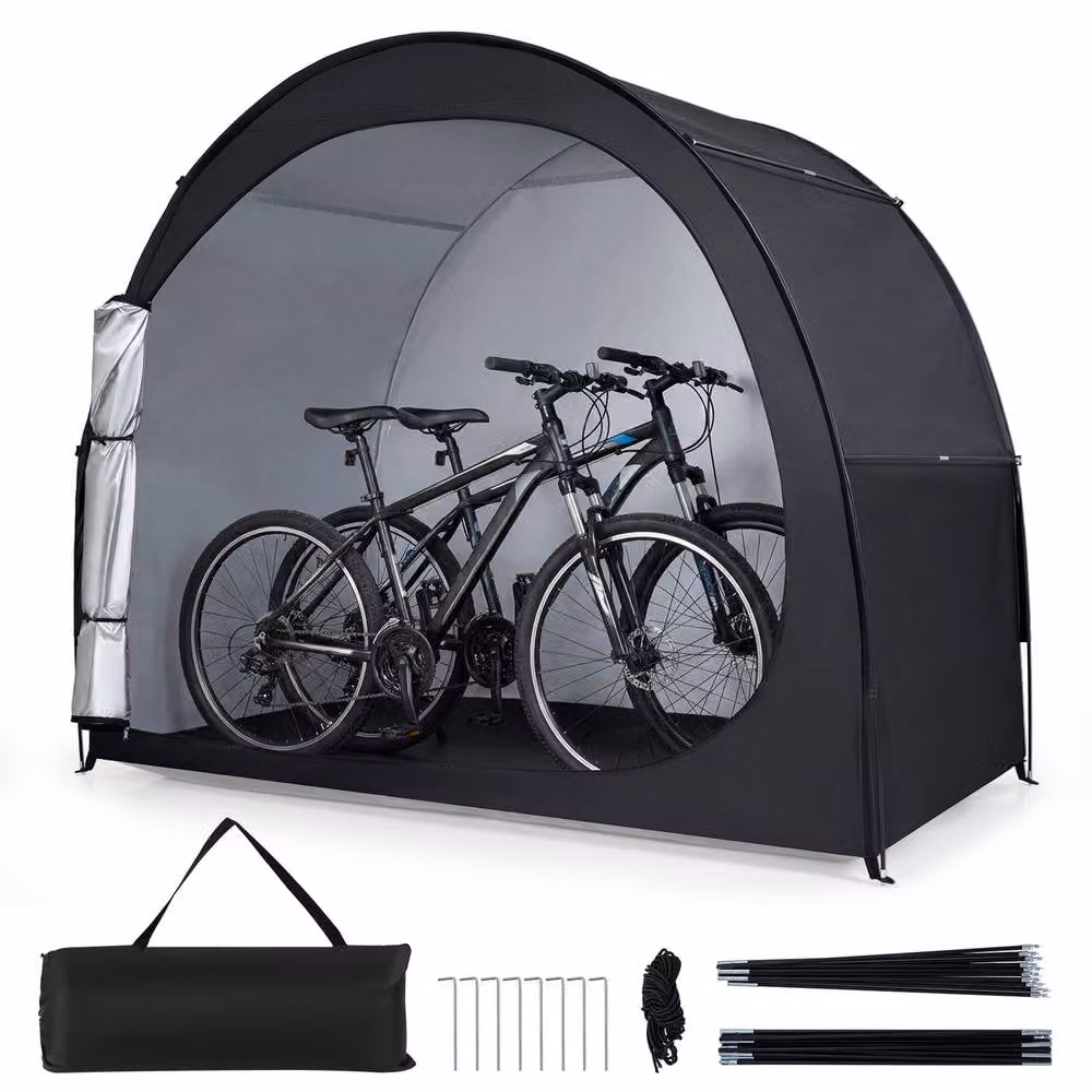Costway Portable Bicycle Storage Tent with Floor Mat and Zippered Door in Black and Silver, W/D/H: 171 x 123 x 123 cm – 3