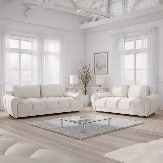 Furnishings For Less UK Zura Cream Fabric 3 + 2 Sofa Suite with Wooden Legs – 1