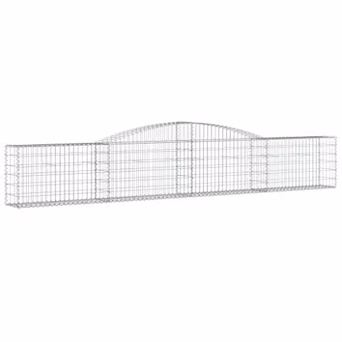 vidaXL Set of 10 Arched Gabion Baskets in Silver Galvanised Steel, W/D/H: 400 x 30 x 60/80 cm