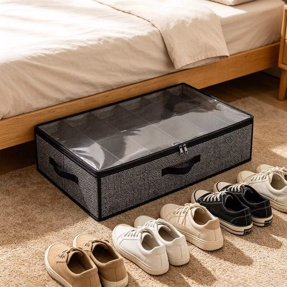 Ventryn 2-Piece Foldable Under Bed Shoe Storage Organisers in Grey with Transparent Windows – 6