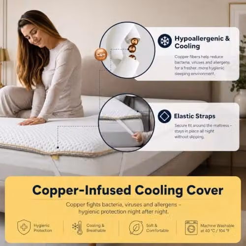 Brightr Sleep Aurora Deluxe 2 in 1 Memory Foam Mattress Topper, Medium Firm, White, EU Single – 12