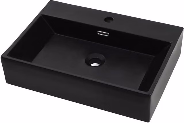 Berkfield Home Rectangular Ceramic Wall Mounted Basin in Black W/D/H: 76 x 42.5 x 14.5 cm – 1