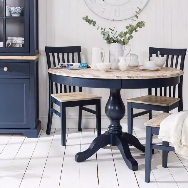 Statement Furniture Florence Round Pedestal Dining Table in Blue, Diameter: 120 cm, Height: 78 cm – 1