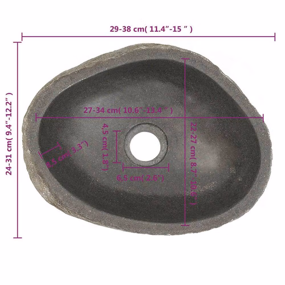 Berkfield Home River Stone Oval Basin in Black W: 38 cm, D: 24 cm – 6