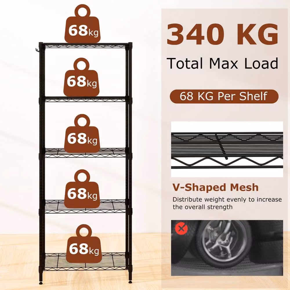 VOGREX 5-Tier Adjustable Metal Wire Shelving in Black – 2