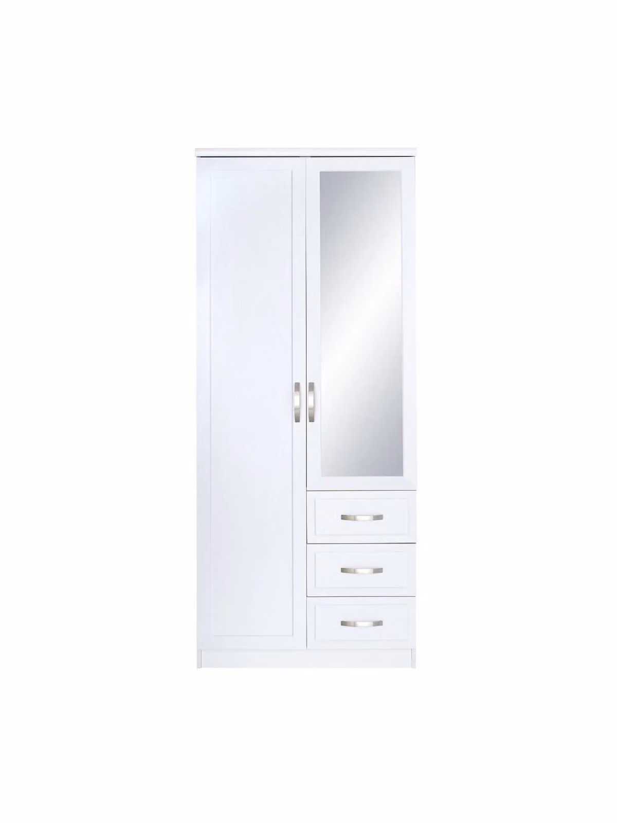 Camberley White 2 Door Mirrored Wardrobe with 3 Drawers and Internal Shelving H 192 cm x W 79 cm x D 58 cm