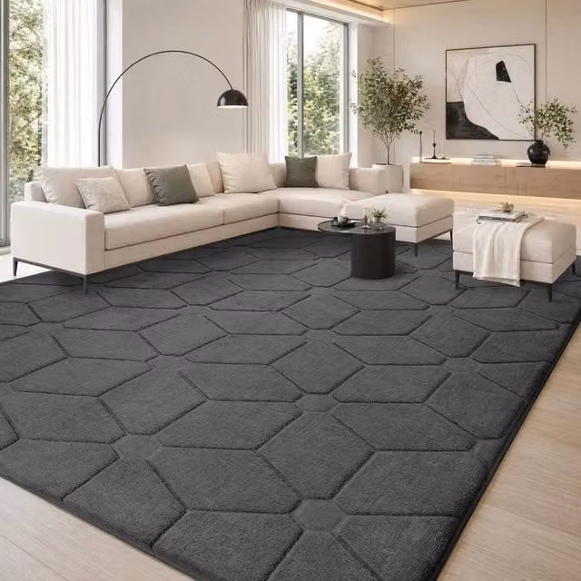 SPETLEK Dark Grey Fluffy Shaggy Rug for Living Room or Bedroom, W: 300 cm, D: 200 cm – 1